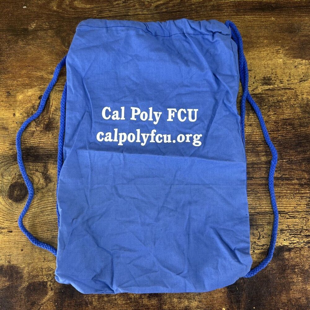 Cal Poly FCU Small Blue Drawstring Gym Bag Backpack 13"X9"